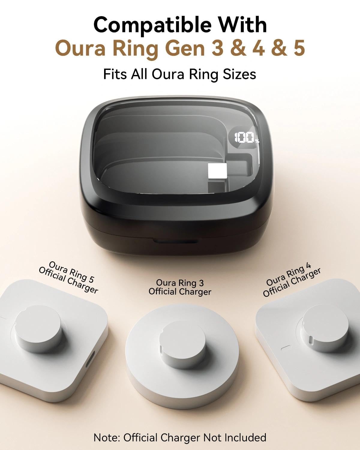 Étui de Charge Portable pour Oura Ring Gen 3/4/5, Batterie Rechargeable 2000mAh avec écran numérique, étui de Voyage, autonomie jusqu'à 60 Jours (Chargeur Original Non Inclus)