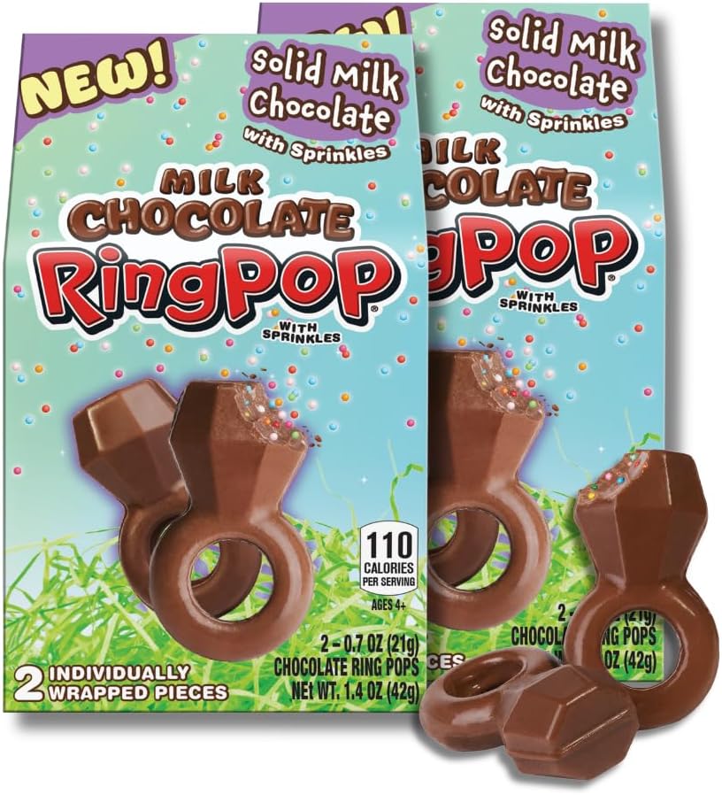 Milk Chocolate Ring Pop - Individually Wrapped Solid Milk Chocolate Rings with Candy Sprinkles - 2 Count, 1.4 oz. Boxes (2, Boxes)