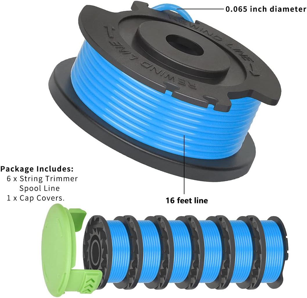 Weed Eater String for Greenworks - Single Line Auto-Feed Replacement Trimmer Line Spool, 6 Spools & 1 Cap