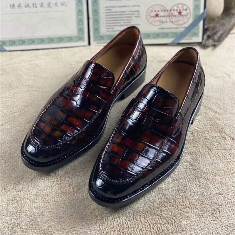 Authentic Crocodile Belly Skin Handmade Men Party Dress Shoes Genuine Alligator Leather Full Cowskin Outsole Male Slip-on Shoes3