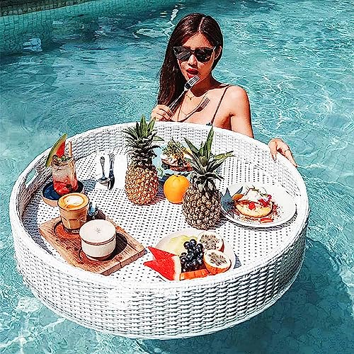 Mesa flotante con diseño tejido de ratán para piscinas, spas y fiestas