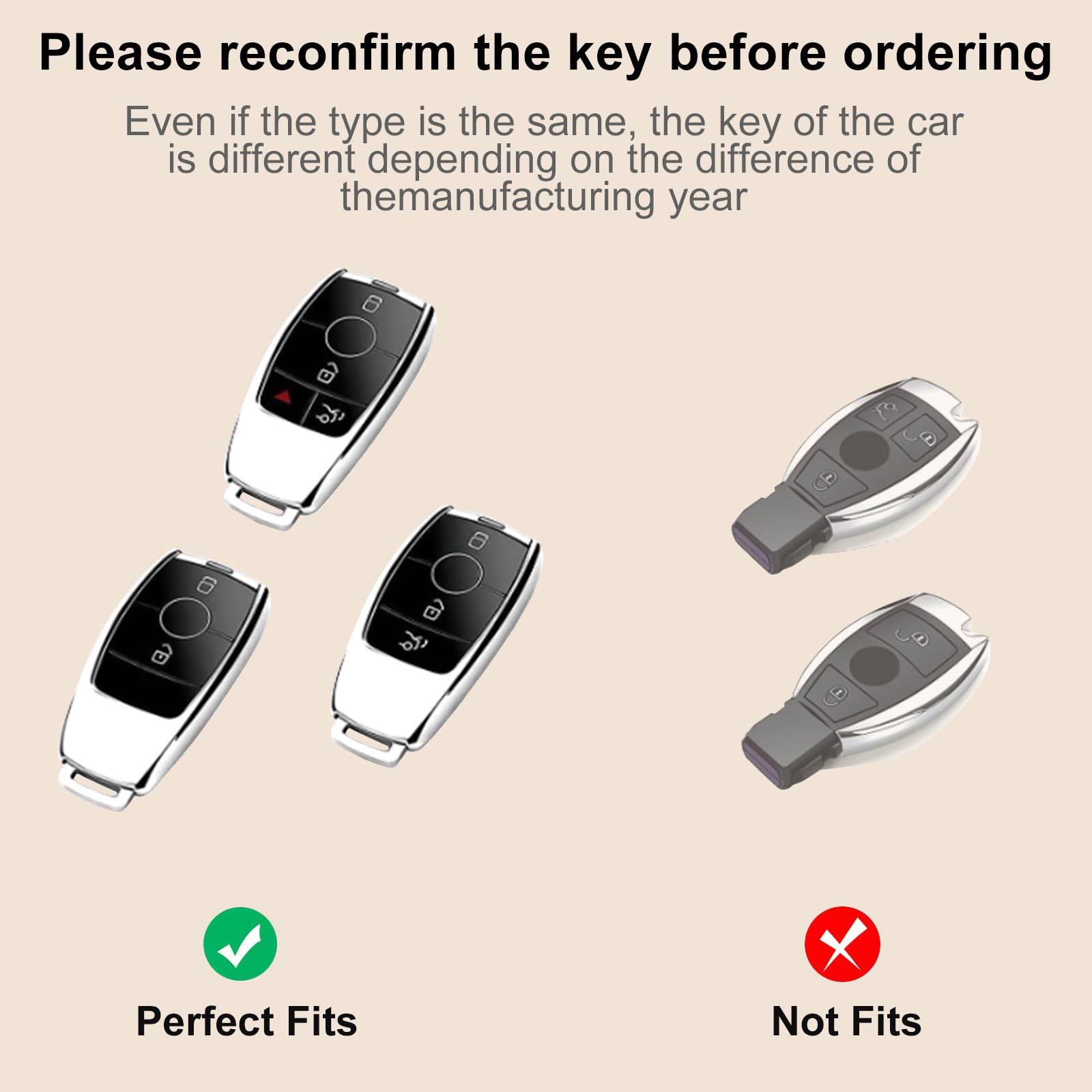 Vicoca Mercedes Benz Key Fob Cover With Diamond Keychain – TPU Case For 2017-2021 A/C/E/G/S Class (Silver Clear)