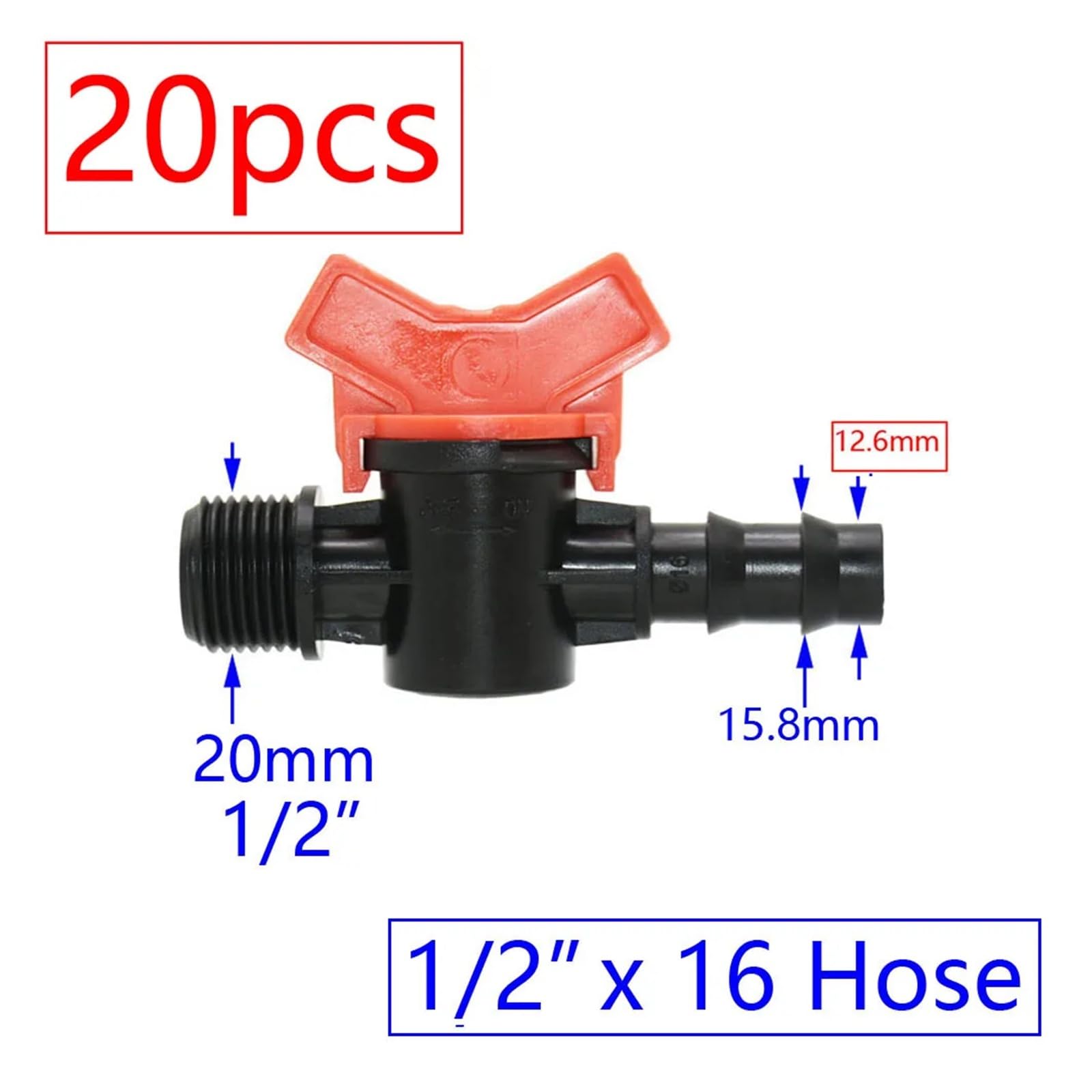 Accesorios para barcos 20 piezas de mini válvulas de riego por goteo de 4/7, 3/8/10/12/16/20/25 mm, grifo de jardín con rosca macho de 1/2" y 3/4" for manguera de agua Accesorios de riego(V)