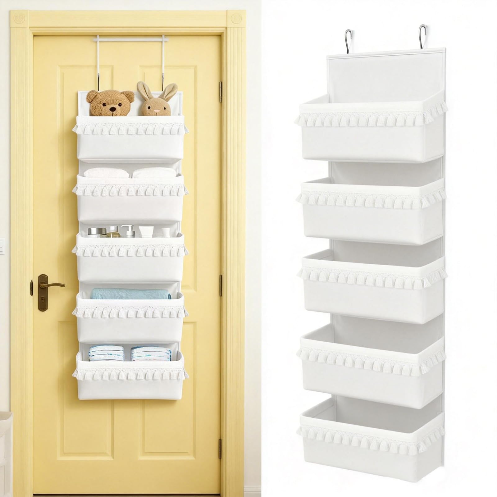 Over Door Storage Organiser with 5 Large Pockets, Fits1.75" Doors (1 Pack)