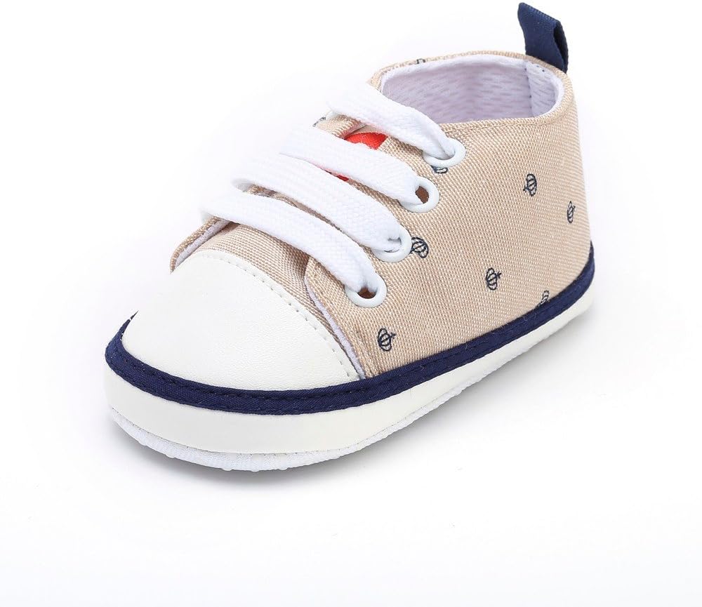 Baby Canvas Sneakers Soft Sole High-Top Ankle Infant Girls Boys First Walkers Crib Shoes Soft Anti-Slip Sole Sneaker. (Khaki, 12)
