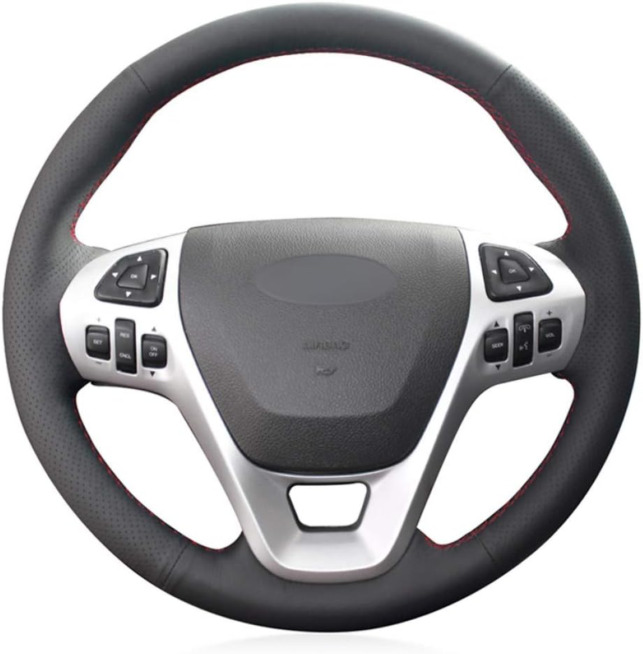 KAIQMLYA Black PU Faux Leather DIY Car Steering Wheel Cover for Ford Explorer 2011-2019 Taurus 2013-2019 Edge 2011-2014 Flex 2013