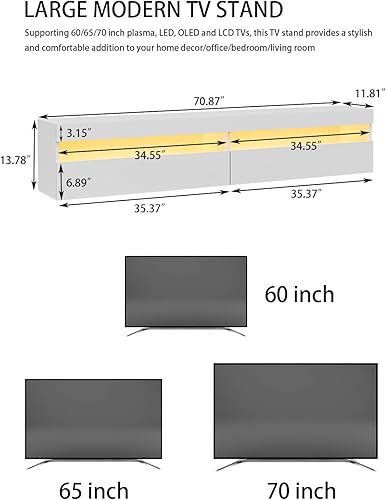 Miniatura 3 de longmaya Soporte de TV flotante de 70 pulgadas, moderno estante de TV colgante de pared con luces LED y armario de almacenamiento, centro de