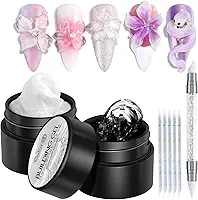 Fcozpjk Kit de gel sólido Builder, 2 peças de gel de escultura 3D transparente e branco não pegajoso com caneta de silicone géis rígidos para moldagem de unhas, design de unhas 3D, suprimentos de