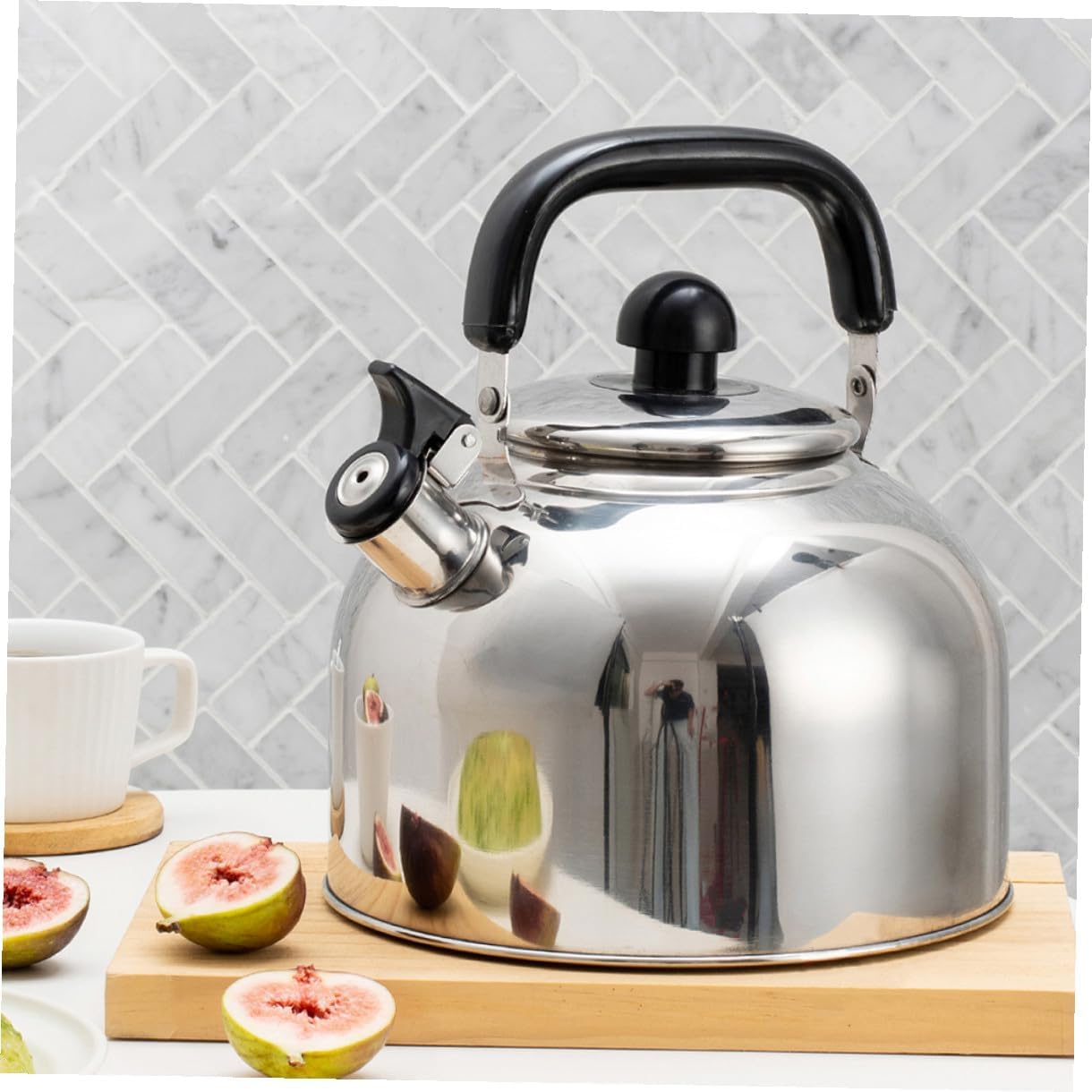 Whistling Stainless Steel Tea Kettle for Stove Top, 5l Mirror Polished Hot Water Kettle for Gas and Induction Cookers, Household Kitchen Teapot Accessory