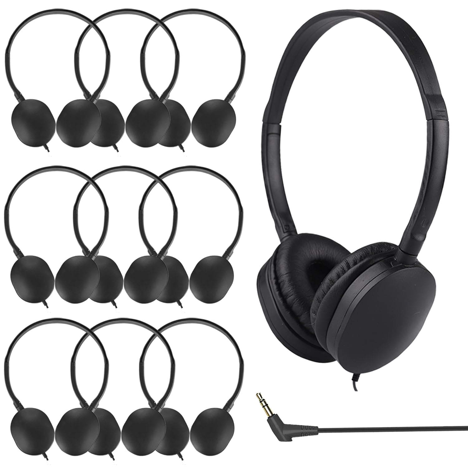 Confezione da 10 cuffie per bambini, scuola, classe, resistenti, set di classe per studenti, bambini, ragazzi, ragazze, adolescenti, jack da 3,5 mm (nero)