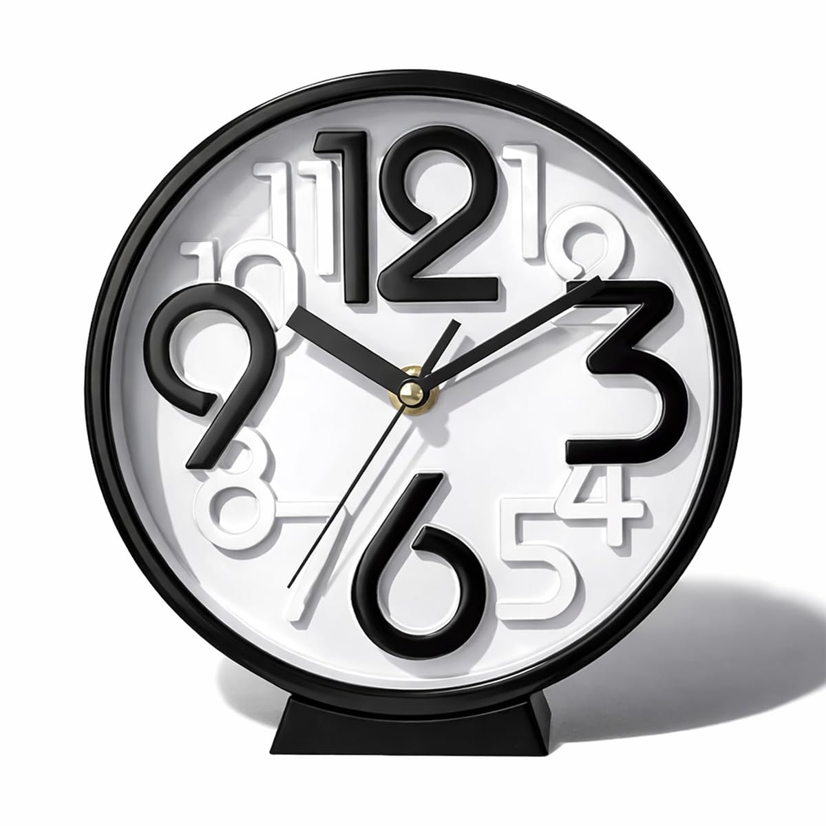 Modern Black & White Table Clock – 17.3cm Silent Non-Ticking Quartz Desk Clock | Contemporary Analog Clock for Office, Bedroom, Kitchen, or Living Room Décor clock | Silent | Stereoscopic Scale