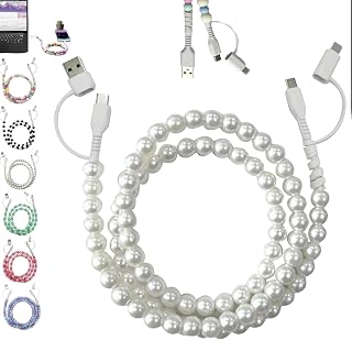 Rightfavour/Biographyn 4-in-1 Beaded Charging Cord&Fast Charging Cable 66w, 3.3ft USB C Cable Fit, 2 in 1 Versatile Colorful Beaded Phone Charger Cable Cord for Multi-Device Use (White,1PC)