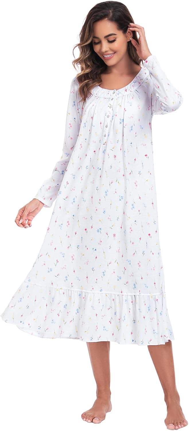 FMIRREO Cotton Nightgowns for Women Long Sleeve Soft Long Warm Nightdress Kintted Night Gown Ladies Nightdress - Image 5