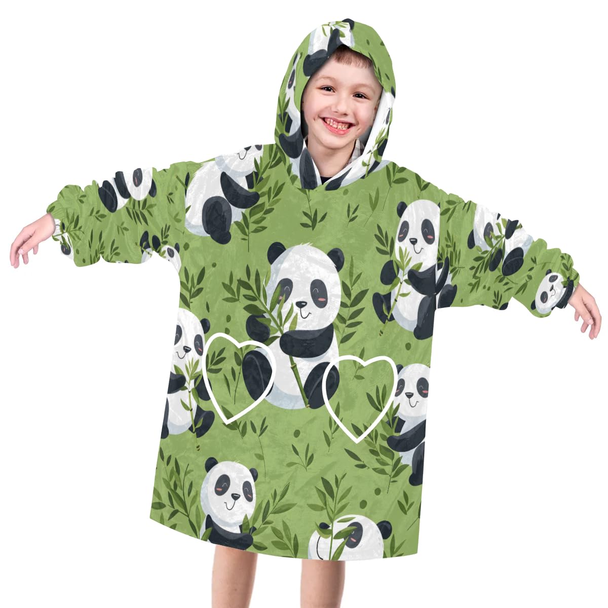 Wearable Blanket Hoodie for Kids, Inquisitive Panda Fleece Sweatshirt Blanket Oversized Blanket Sweatshirt with Pocket Flannel Warm Hooded Blanket 6-10 Year Old Girl Boy Gift, One Size