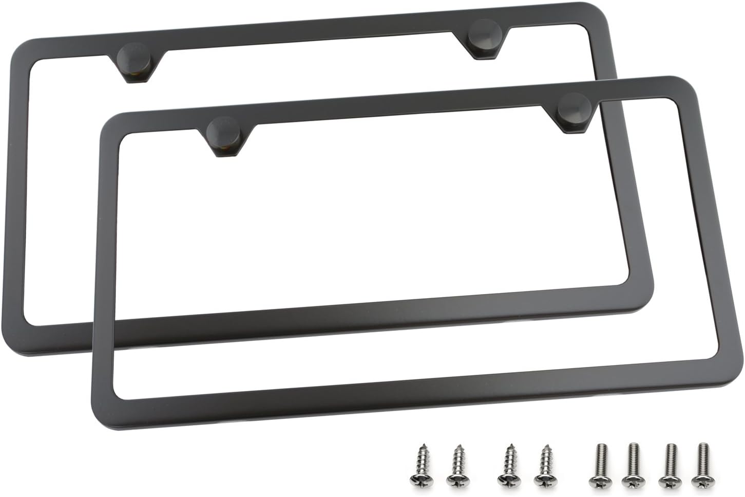 Premium Slim Style Stainless Steel License Plate Frame Black UV Resistant (2-Hole, 2 Pack + Deluxe Gift Box, Black Matte Finish)