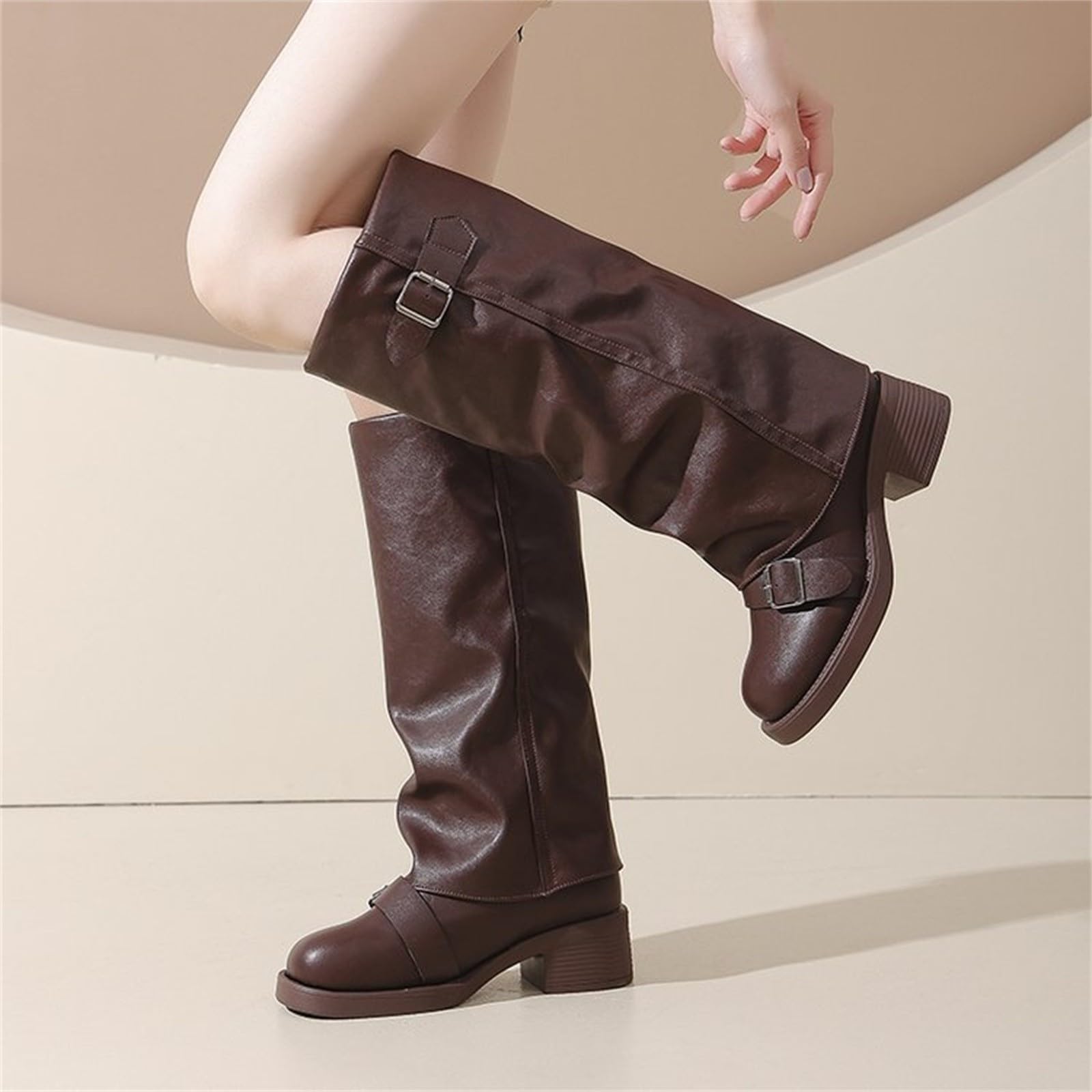 Bottines Femme Cuir Talon Carré Bottine Décontracté Mollets Larges