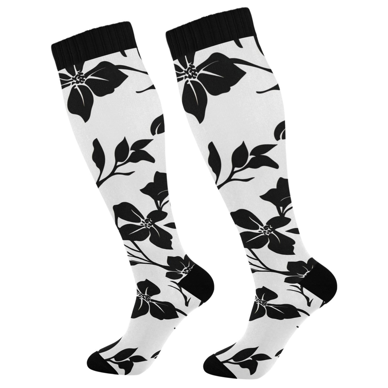 BOESI Graffiti Black Flower Compression Socks, Women's and Men's Knee High Running Socks for Sports