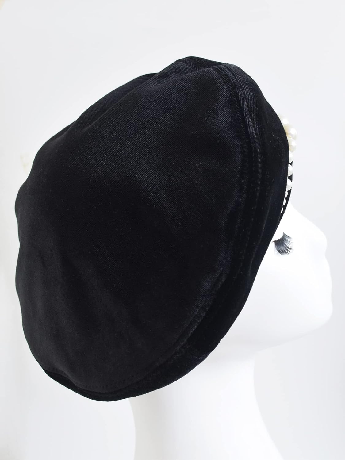 Women French Beret,Velvet Pearls Beret Fall Winter Vintage Beanie Hat for Ladys