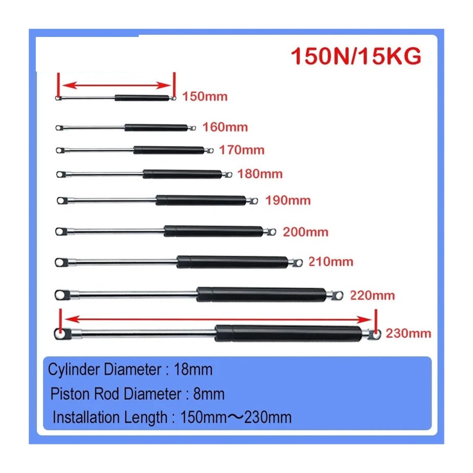 Gas Struts Hardware Per Mobili Per Armadio Da Cucina Con Cerniera Idraulica A Molla Per Auto 150-230 Mm 15 Kg/150 N Gas Pistoni(18-8-75-230)
