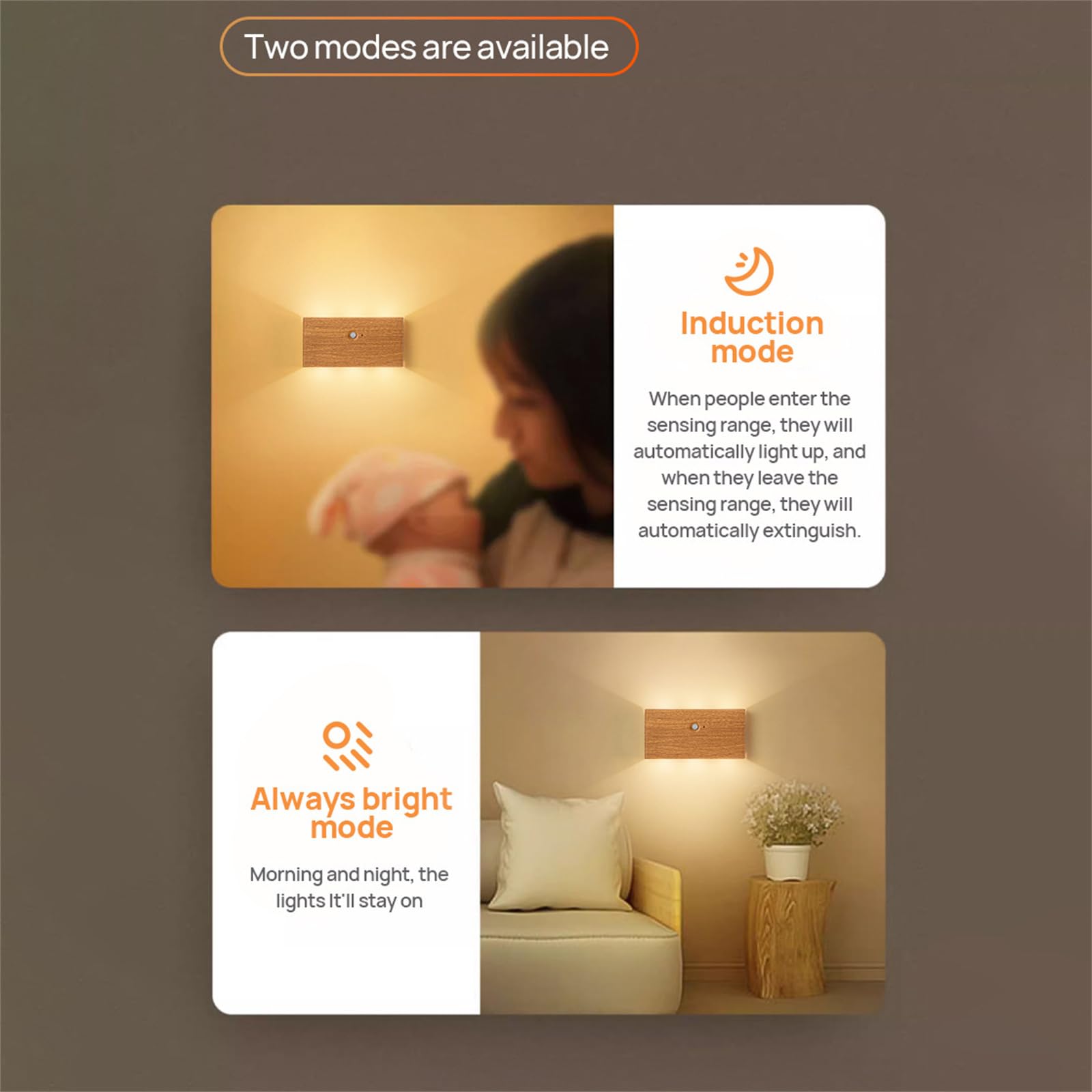 Lampa ścienna LED, bezprzewodowa lampa ścienna LED z czujnikiem ruchu, zasilana baterią, lampka nocna na schody, salon