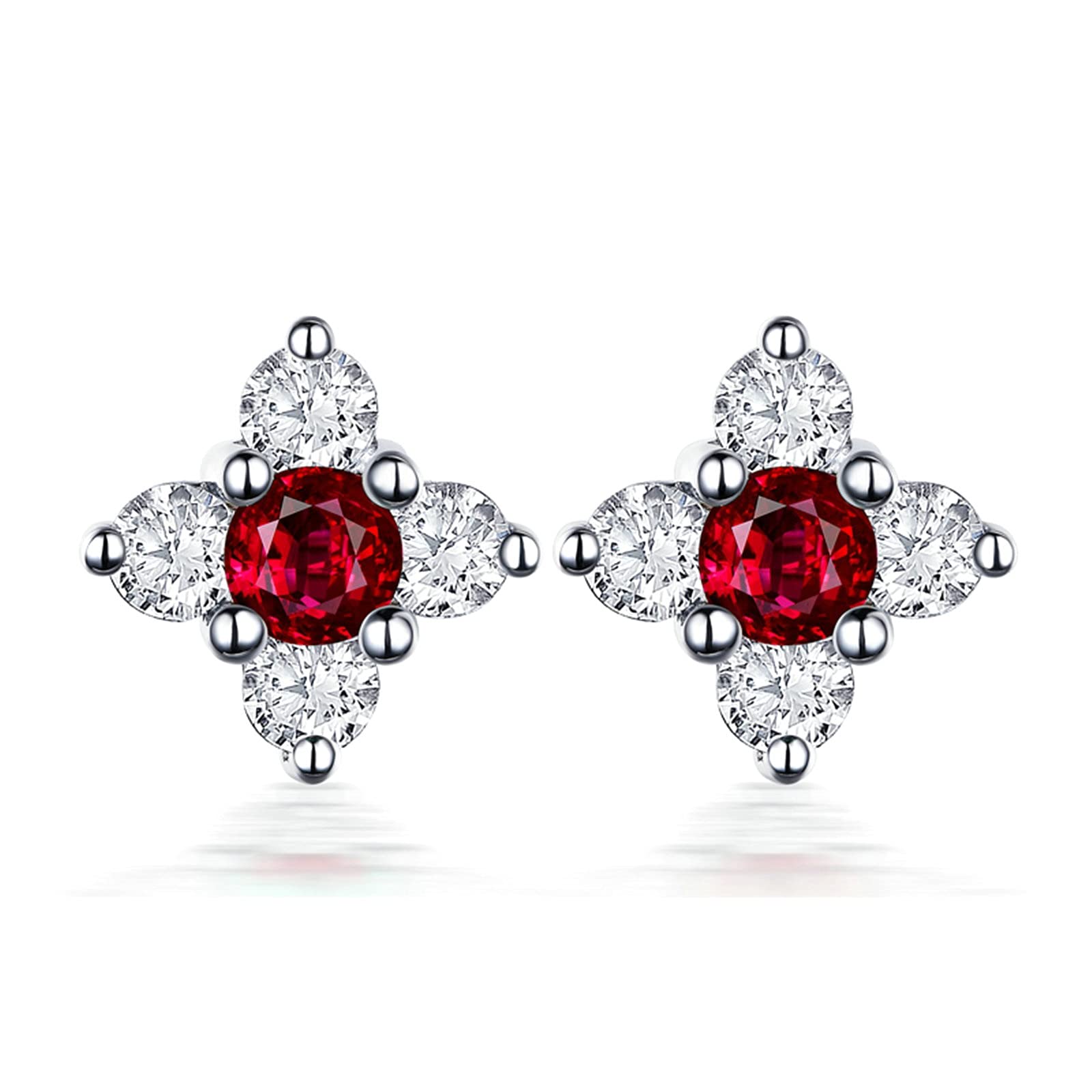 Beydodo Ohrringe 750 Weißgold Diamant, Kleeblatt mit Rubin 0.32ct Damen Ohrringe Hochzeit für Damen Schmuck Nickelfrei