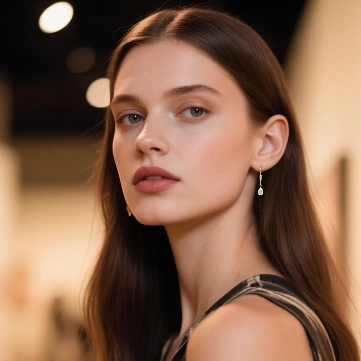 14K Gold Plated Long Drop Cubic Zirconia Earrings for Women,Dangle Hypoallergenic Earrings,Elegant Gift - Image 5