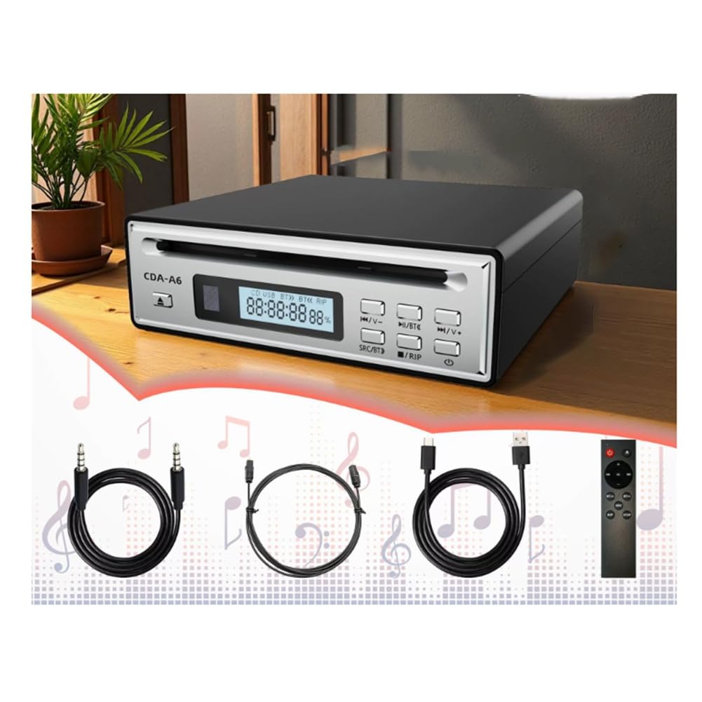 Hi-Fi-CD-Ripper-Player mit One-Touch-WAV-Ripping-Funktion, Bluetooth-Konnektivität, USB-Unterstützung und Optischen/AUX-Ausgängen