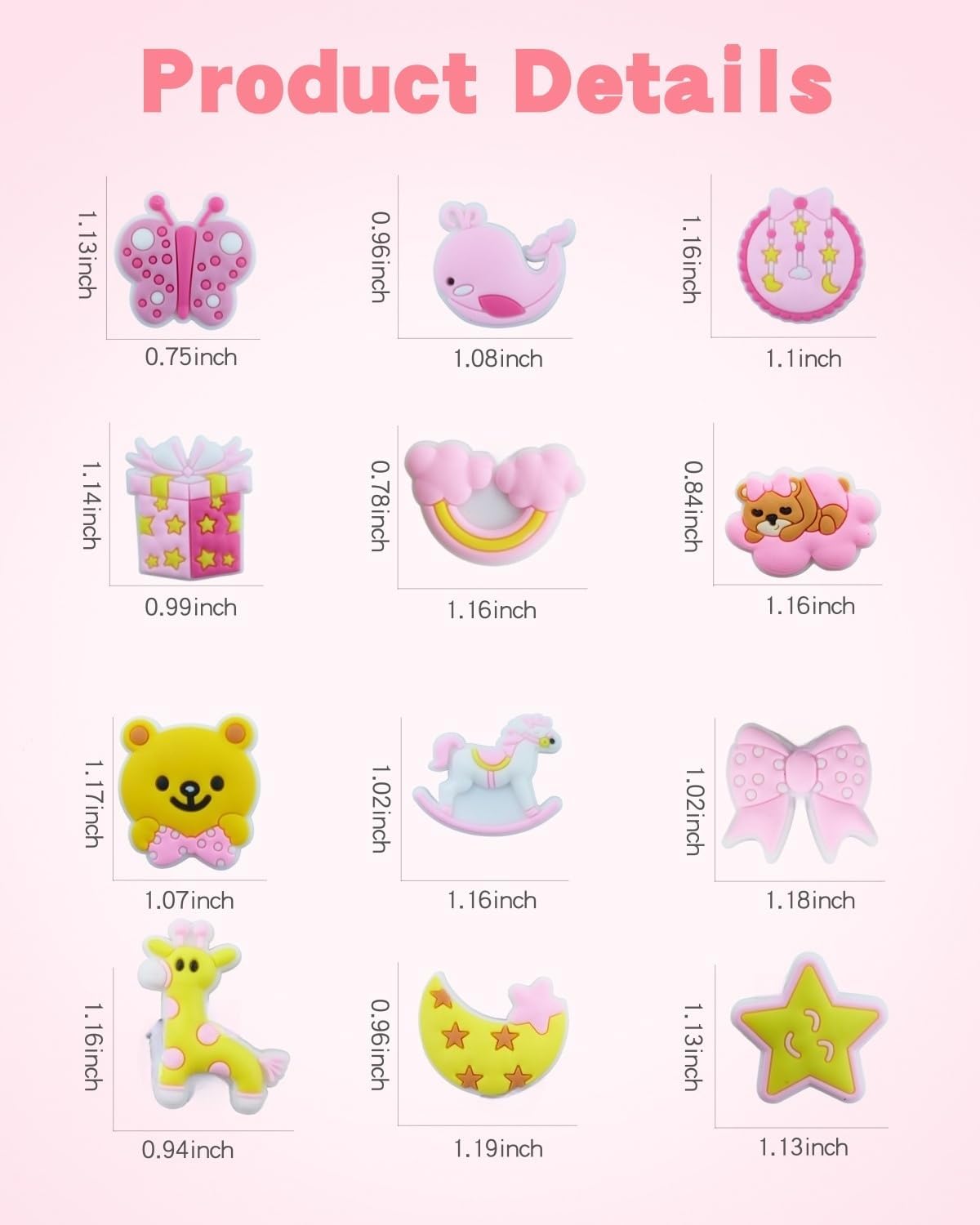 DiJIAOne Charms for Bogg Bag, 7 20 27 29 Pcs PVC Pink Decoration for Bogg Bags, Women Accessories Bag Charms for Rubber Tote Beach Bags Baby Blue-Pcs