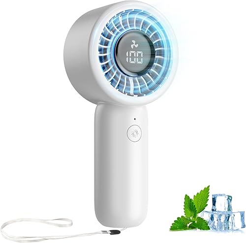 Mini ventilador de mano portátil, 5 velocidades, recargable por USB-C, flujo de aire de pétalos 3D patentado, bajo ruido, tiempo de funcionamiento