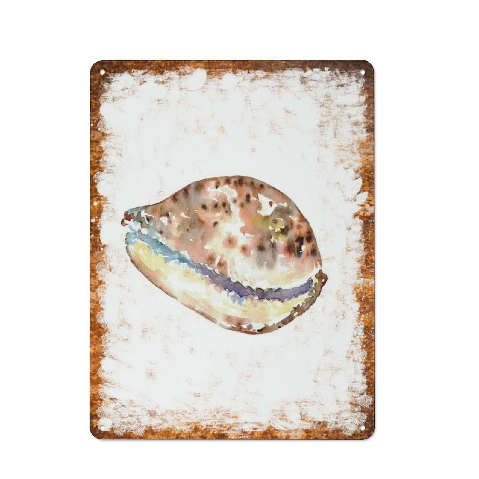 peiyeety Metal Tin Sign Retro Distressed Vintage Rustic Metal Spotted Seashell Watercolor Print Wall Art Decor for Home Kitchen Bedroom Bathroom Farmhouse Living Room Office Apartment 6x8 INCH