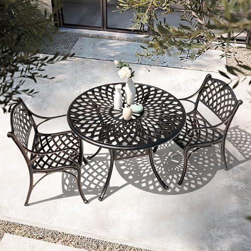 Image of NUU GARDEN 42 Inch Outdoor Round Dining Table Cast Aluminum Tabletop with 2.24 Inch Umbrella Hole Patio Garden Backyard Balcony, Black with Gold-Painted Edges