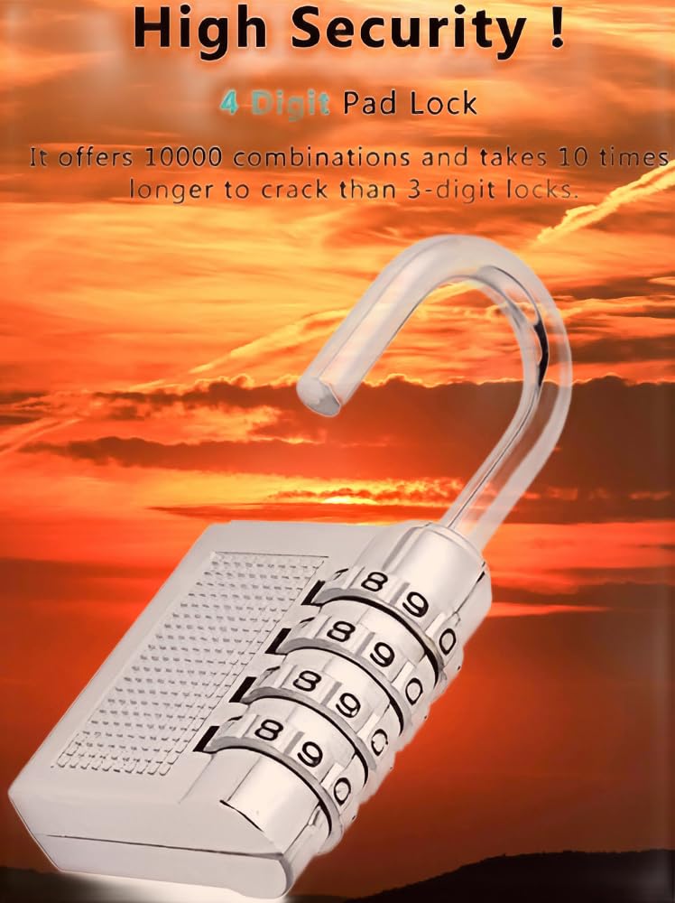 4-Digit Safe Pin I 4 digit combination Padlock lock | Silver Zinc Alloy 4 digit Lock |4 digit padlock Pack of 1 |4 digit number lock Cute Design|Secure Your Luggage, Tool Box, Gate, and More BY VIVITO 1