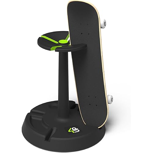 Parking Block 4-Up Rotating Skateboard Stand – Portable Turntable Skateboard Holder Rack with Rubber Grip Strips to Protect up to 4 Skate Boards – Skateboard Accessories for Men, Women, Boys, Girls