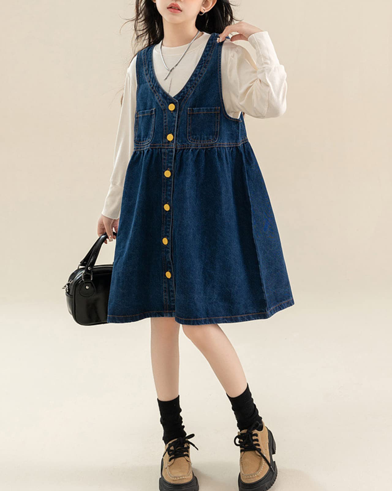 Peto Vaquero Falda Niñas Denim Vestido Dungaree Vaqueros Vestido Peto de Falda Peto Monos Peto y Camisa 2 Piezas