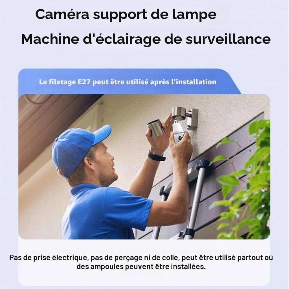 Caméra à Ampoule 3MP Ampoule et Caméra 360° 2 en 1 WiFi Caméra de Surveillance de Sécurité à Conversation Bidirectionnelle Aucun Câblage Requis pour L'Intérieur B
