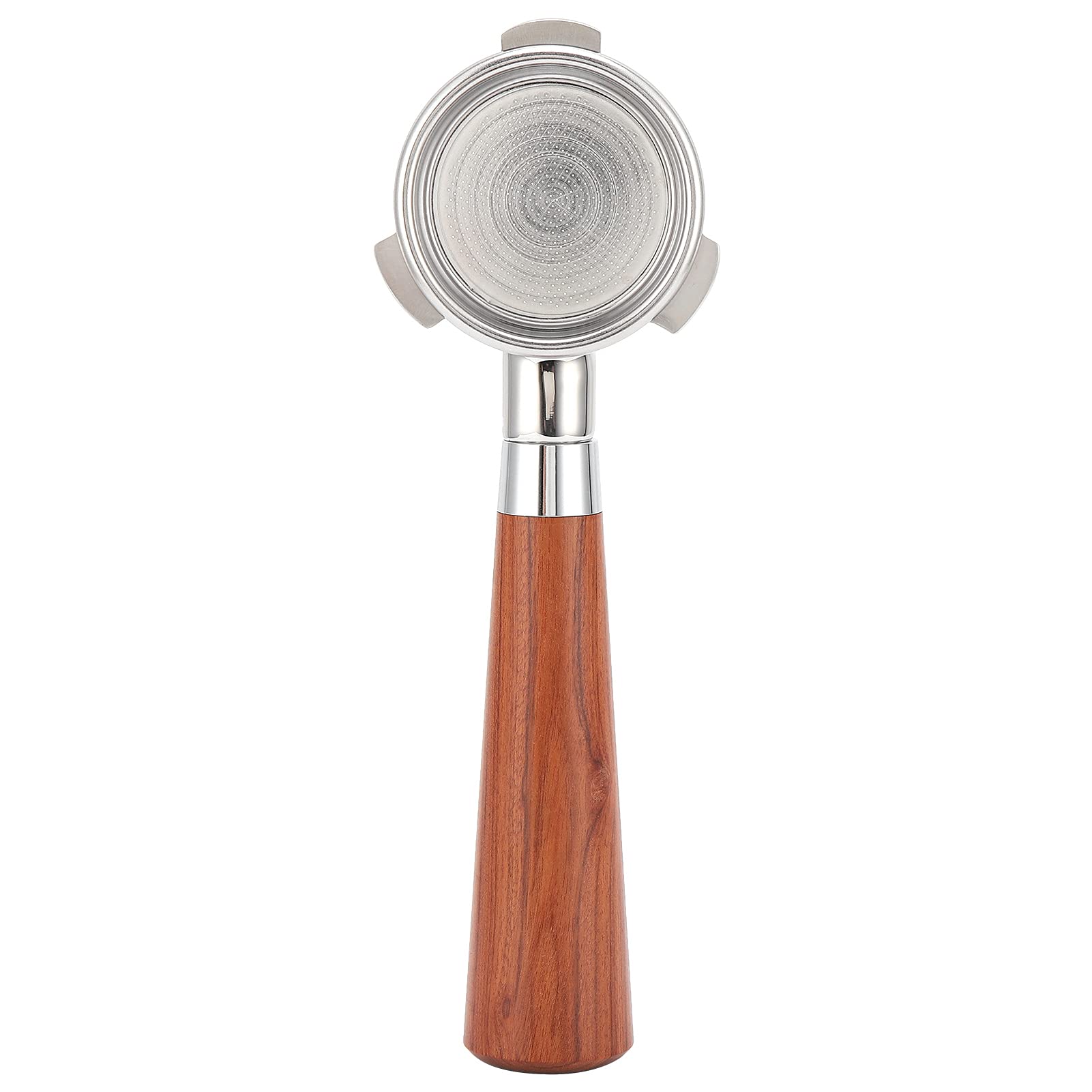 Cocoarm Uchwyt do Ekspresu do Kawy Kolba Bez Dna ze Stali Nierdzewnej 220 X 68 X 37 Mm Drewniany Uchwyt Użytku w Domu Przez baristę Poprawia ekstrakcję Widok Łatwe Czyszczenie Stabilne Trzymanie
