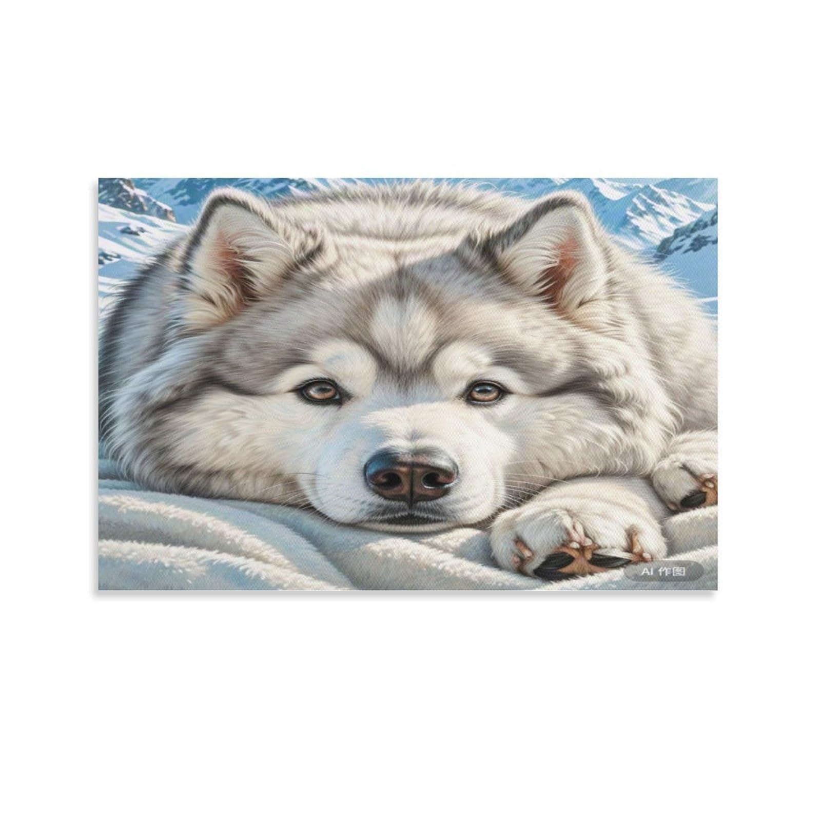 CPLVKWRQJ Siberian Husky Resting in Snow Individual Fluffy Husky Resting on Soft Blanket Wall Art Decor - Kitchen Removable Canvas Wall Art Multi-Purpose Focal Point 20x30inch(50x75cm)
