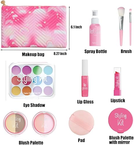 Miniatura 7 de Kit de maquillaje de simulación para niñas, 11 piezas de cosméticos para niños, juego de maquillaje de belleza, no real sombra de ojos, paleta de