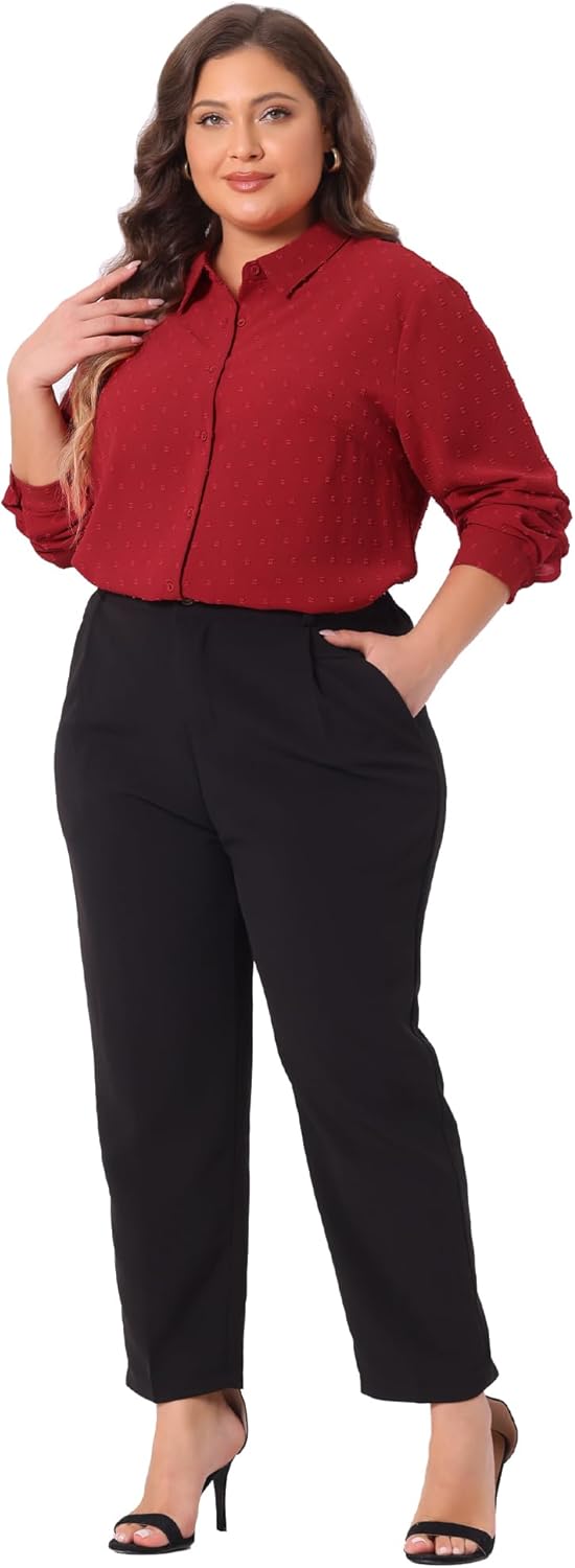 Agnes Orinda Plus Size Swiss Dots Shirt for Women Long Sleeve Button Down Shirts Tops Blouses - Image 3