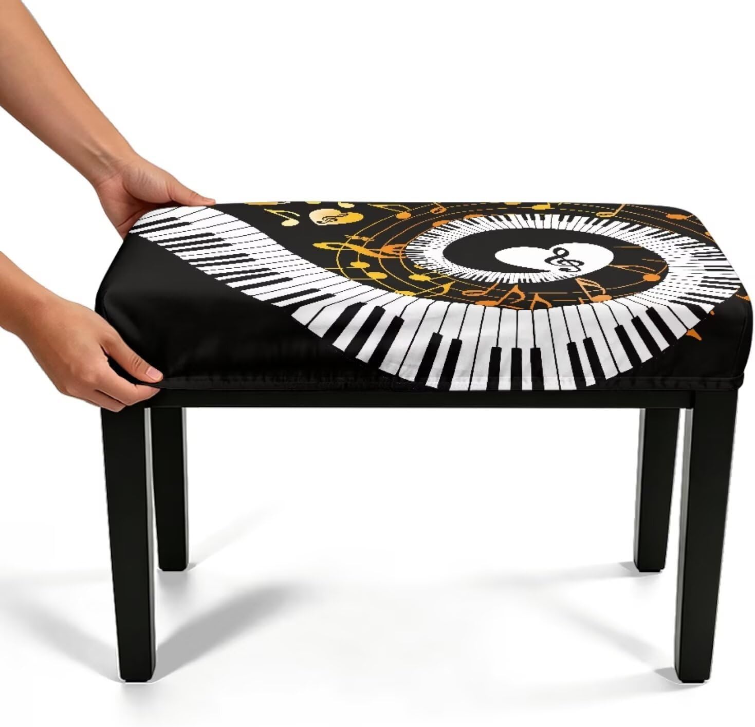 Talayituse Beige Zebra Stripe Print Piano Bench Cover Stretch