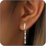 Lunvky 14K Gold Plated Dangle Earrings for Women Dainty Silver Drop Earring Trendy Long Dangling Wedding Bridesmaid Hoop Diamond Crystal Cute Earring Prom Jewelry Birthday Gifts