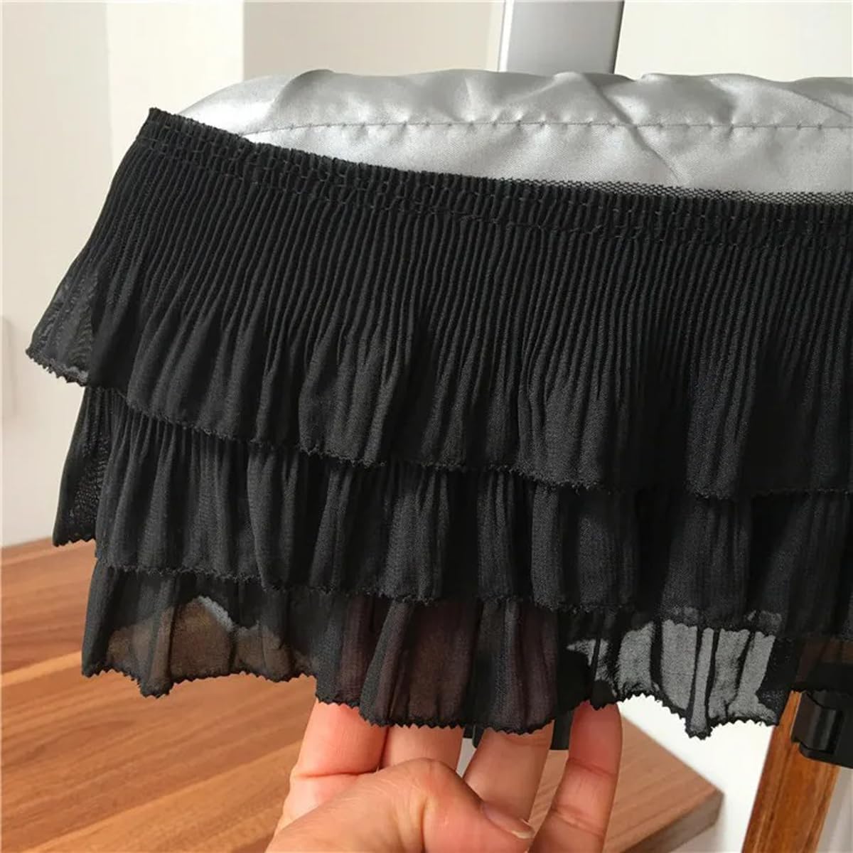 ECYC 1 Yard Three Layer Pleater Lace Ribbon Trim, 4.72 inch Wide Ruffle Lace Fabric Ribbon Decorative Edge Trim for DIY Crafts Sewing Clothes Dress, Black