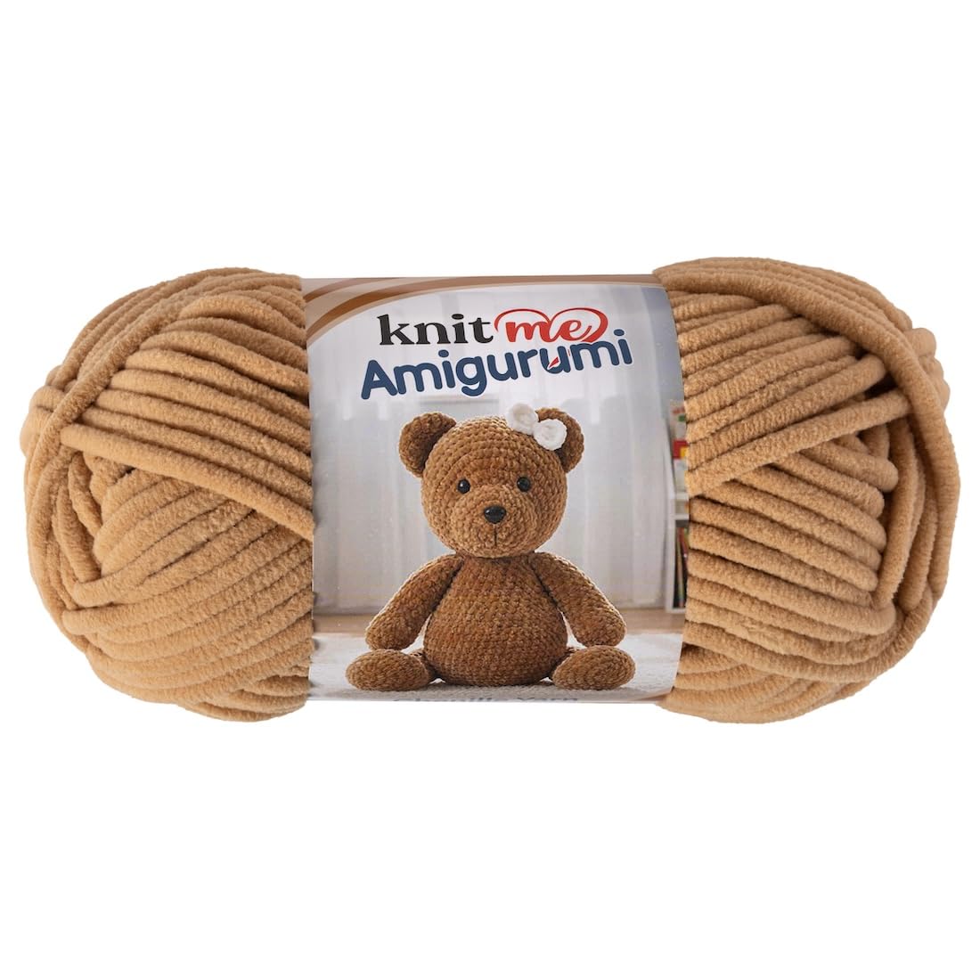 Knit Me Amigurumi Velvet Chenille Yarn, Chunky Yarn for Crochet, 50g/55m Super Soft Polyester for Teddies, Plush Toys and Blankets, EN71-3 and Oeko-Tex Certified, 5.5mm Hook (Camel)