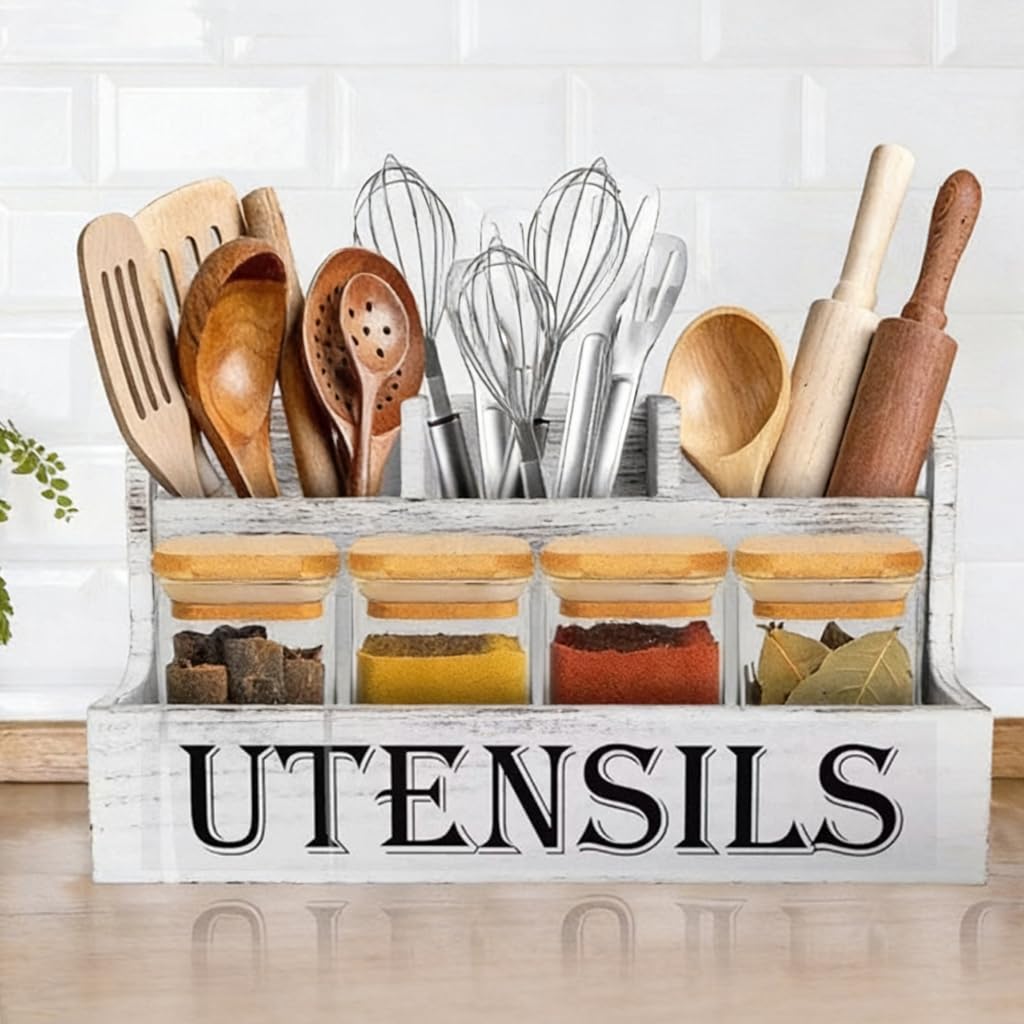 Aufbewahrungsbox für Backutensilien und Ölflaschen, Weiß