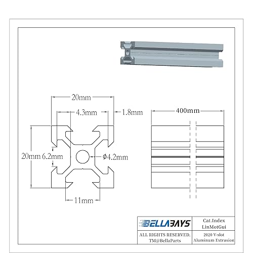 Miniatura 3 de BELLA BAYS 2 piezas de 7.87 pulgadas 7.874in 2040 V ranura de aluminio extrusión estándar europeo anodizado marco de guía de riel lineal plateado