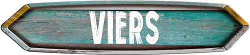 VIERS Double Point Rustic Teal Color Painted Wood Look Novelty décor Composite Beach Cottage Sign.