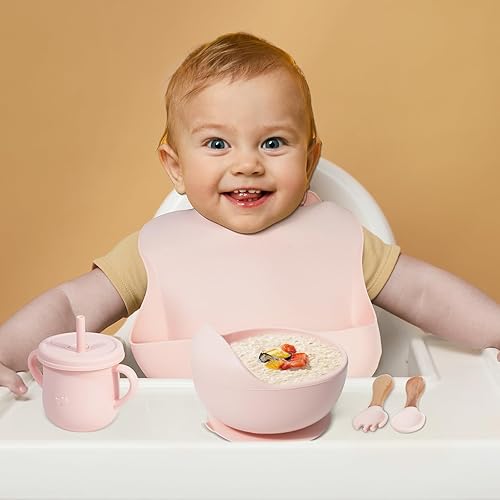 Miniatura 6 de Juego de alimentación para bebés 100% de silicona, sin BPA, con ventosa, plato dividido, juego de platos de autoalimentación para niños pequeños con