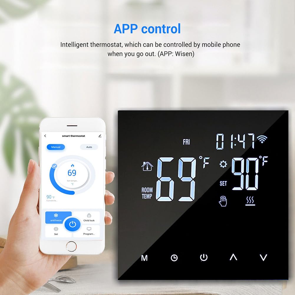 Termostato WiFi, Termostato Termostato Intelligente Programmabile, Termostato Smart per Caldaia, Compatibile con Alexa e Google Home, Nero