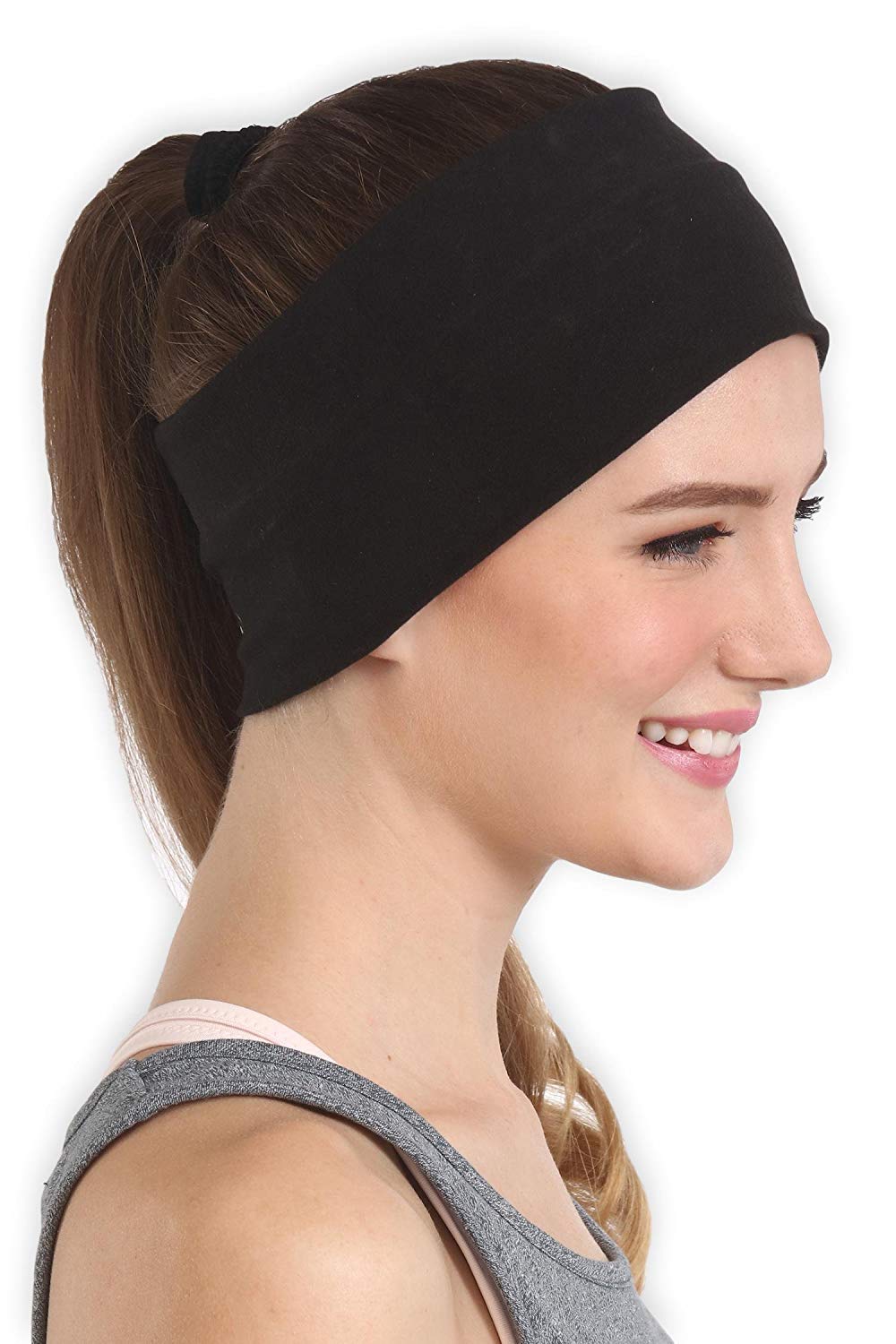 Workout Headband for Women & Men - Wide, Moisture Wicking & Non-Slip Exercise Hairband or Sports Sweatband - Keep Your Hair in Place Stretch & Ideal for Running & Yoga,Black Color - Pack of 1-picture-37