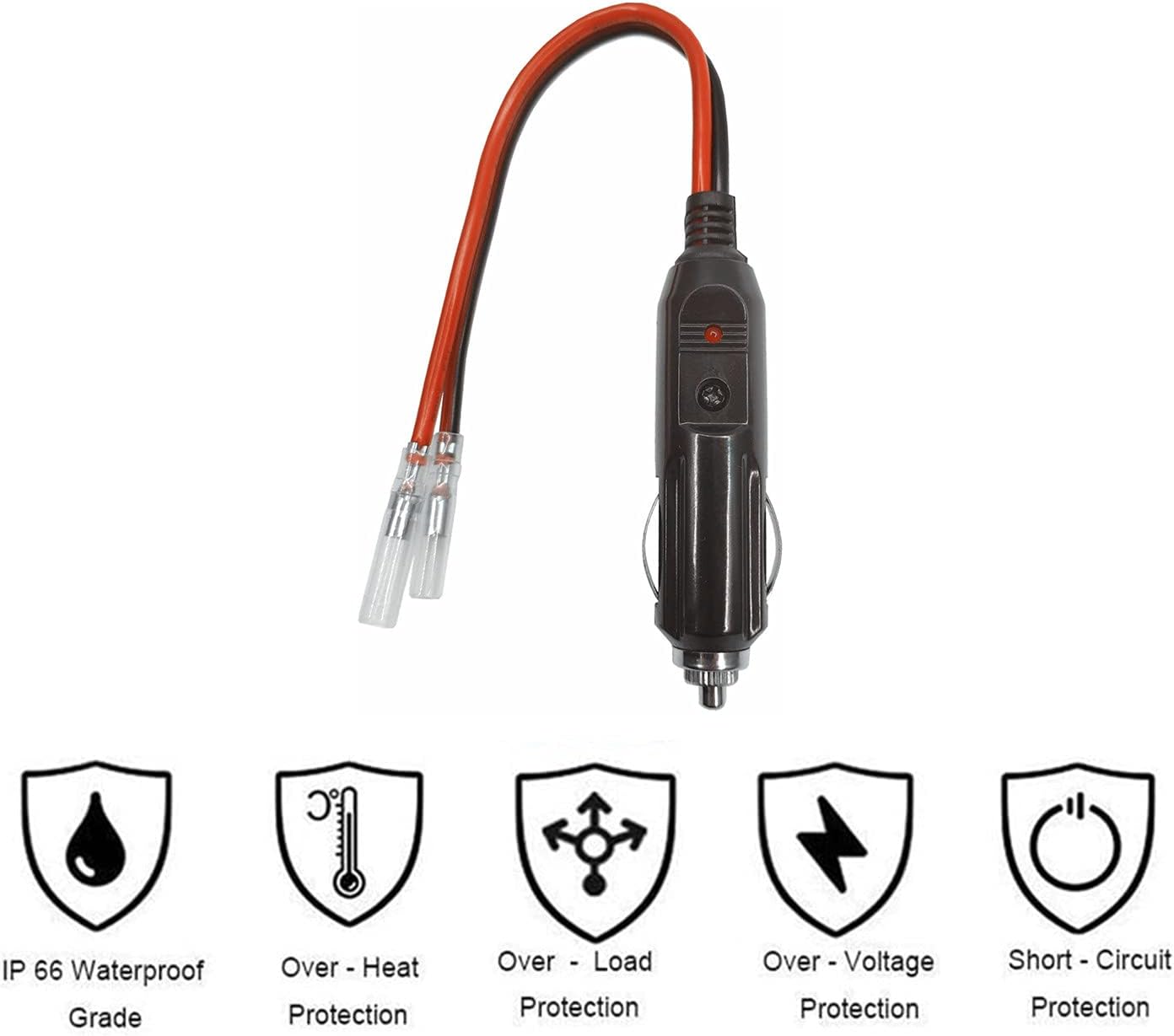 12 Volt Replacement Cigarette Lighter Male Plug with Leads - Car Cigarette Lighter 12v 24v Adapter DC Battery Charger Kit Cigar Plug 15A for Auto Air Pump, Salt Spreader, Car Refrigerator, RV Fan (2)